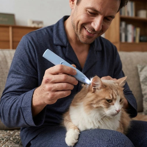 tondeuse chat polyvalente bleu maitre avec chat