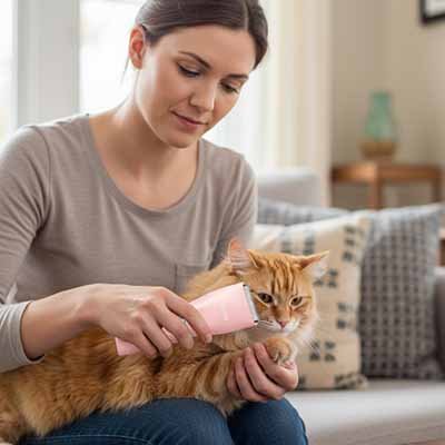 tondeuse chat sans fil rose maitresse salon chat canape