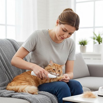 tondeuse pour chat blanche pastel maitresse canape