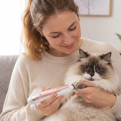 tondeuse pour chat elegante maitresse souriante chat