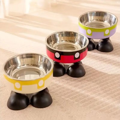 trois gamelle chat surelevee ludique couleur jaune rouge violet