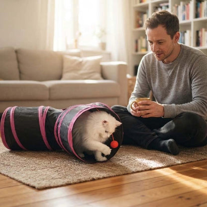 tunnel chat bandes roses maitre avec chat