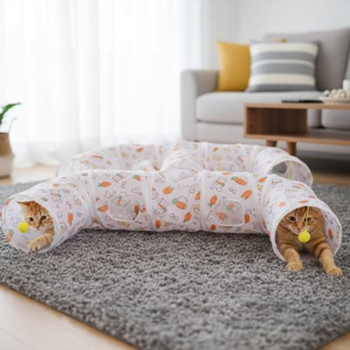 tunnel chat motifs ludiques double c chat allonge