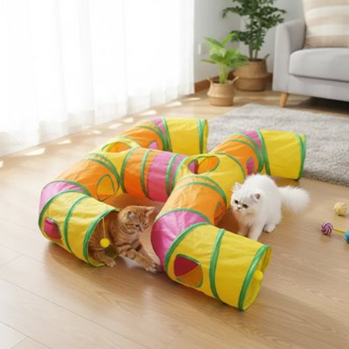 tunnel chat multicolore en double e avec chats
