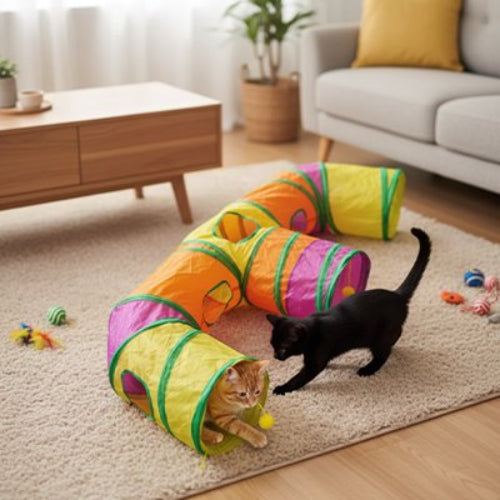 tunnel chat multicolore en e avec chats