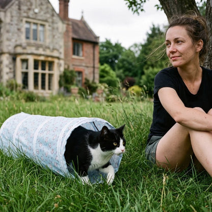 tunnel chat souple maitresse avec chat jardin
