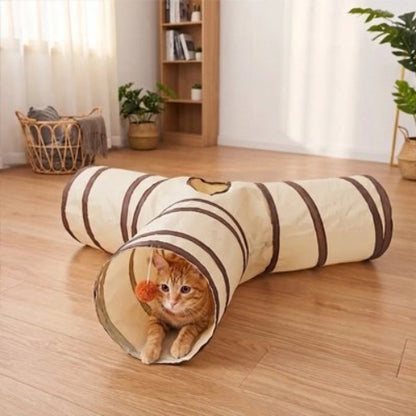 tunnel pour chat beige avec chat 