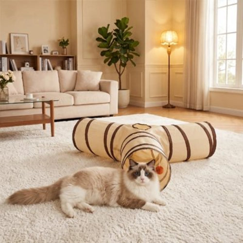 tunnel pour chat beige chat allonge salon