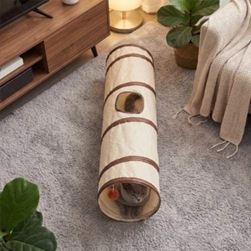 tunnel pour chat beige chat allonge