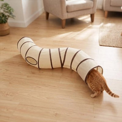 tunnel pour chat beige chat entrant