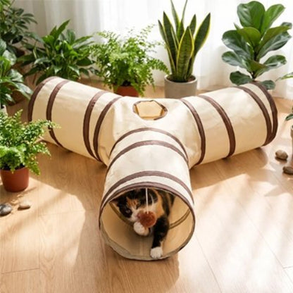 tunnel pour chat beige chat jouant salon