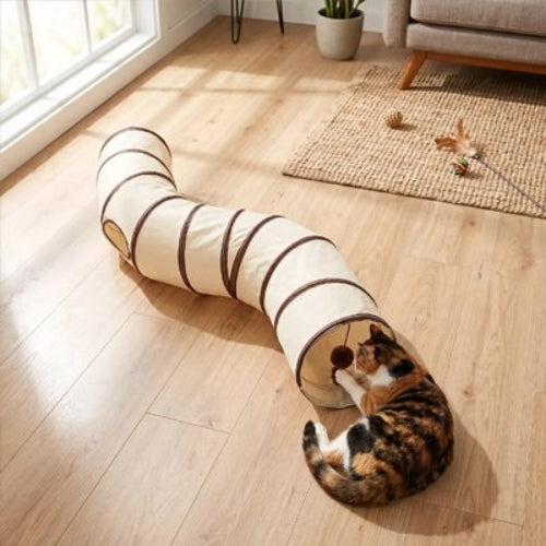 tunnel pour chat beige chat jouant