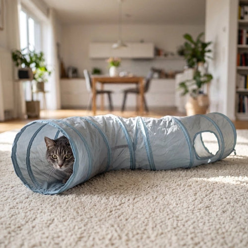 tunnel pour chat bleu avec chat