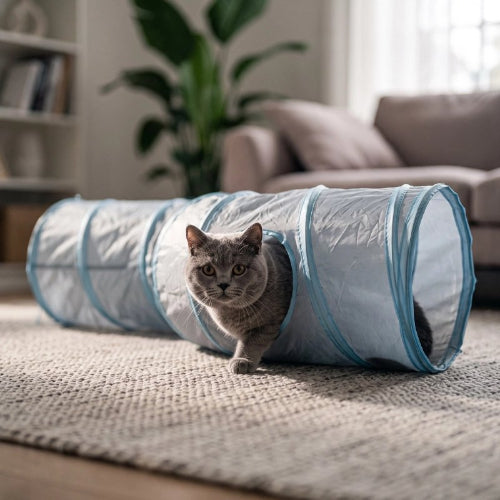 tunnel pour chat bleu chat sortant