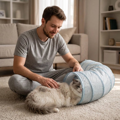 tunnel pour chat bleu maitre chat allonge