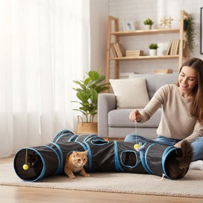 tunnel pour chat multifonction maitresse chat sortant